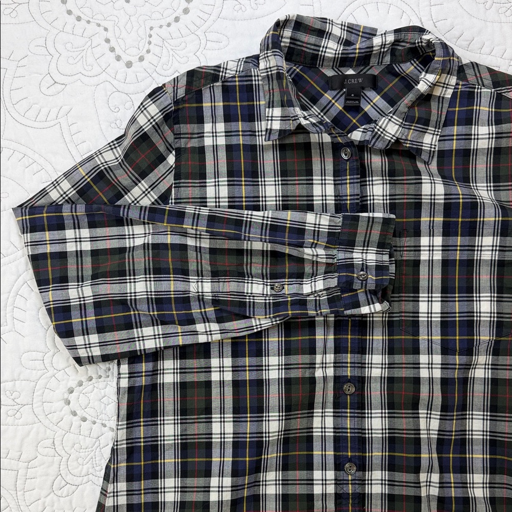 J. Crew Women’s Plaid Poplin Button Down Boy Shirt - Long Sleeve Collared Top